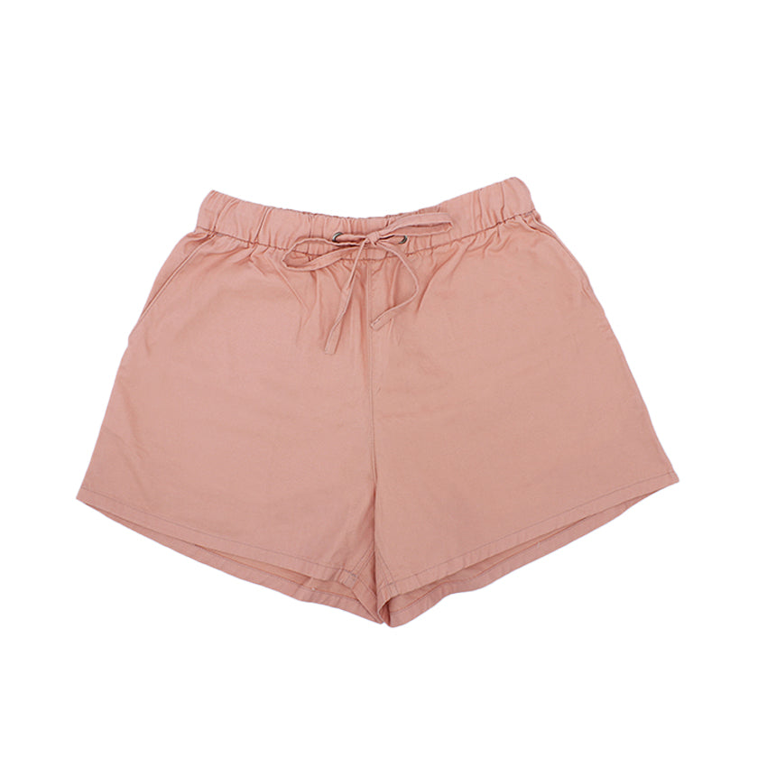 Garterized colored twill A-line shorts for Ladies