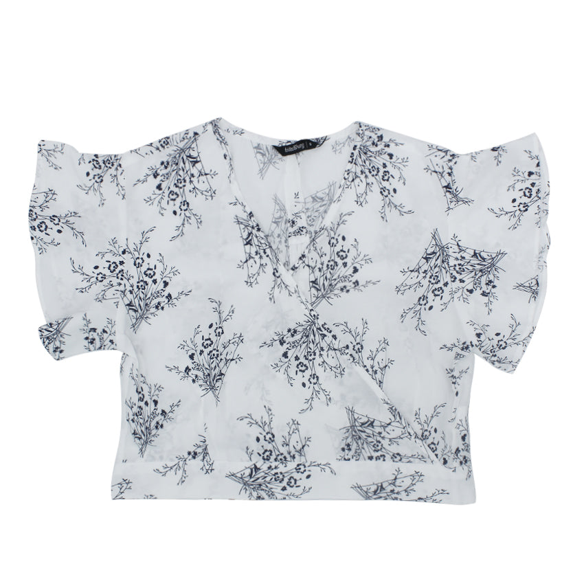 Megan ladies print rullfed top ( white )