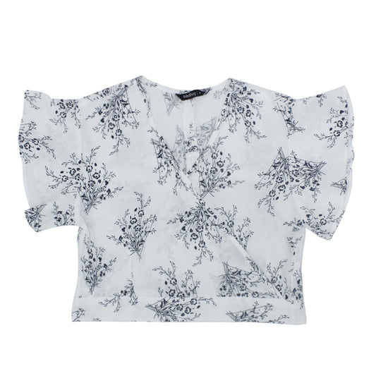 Megan ladies print rullfed top ( white )