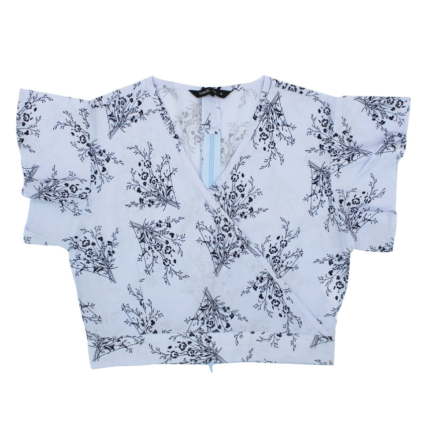 Megan ladies printed ruffled top ( blue )