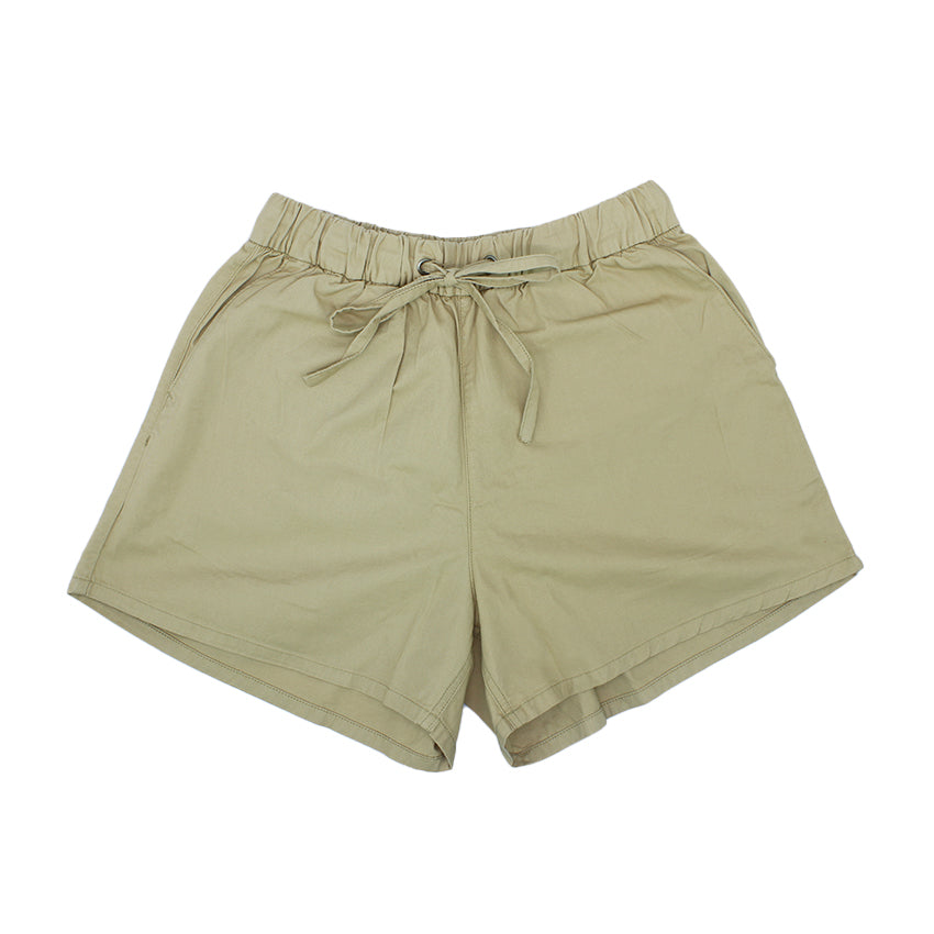 Garterized colored twill A-line shorts for Ladies